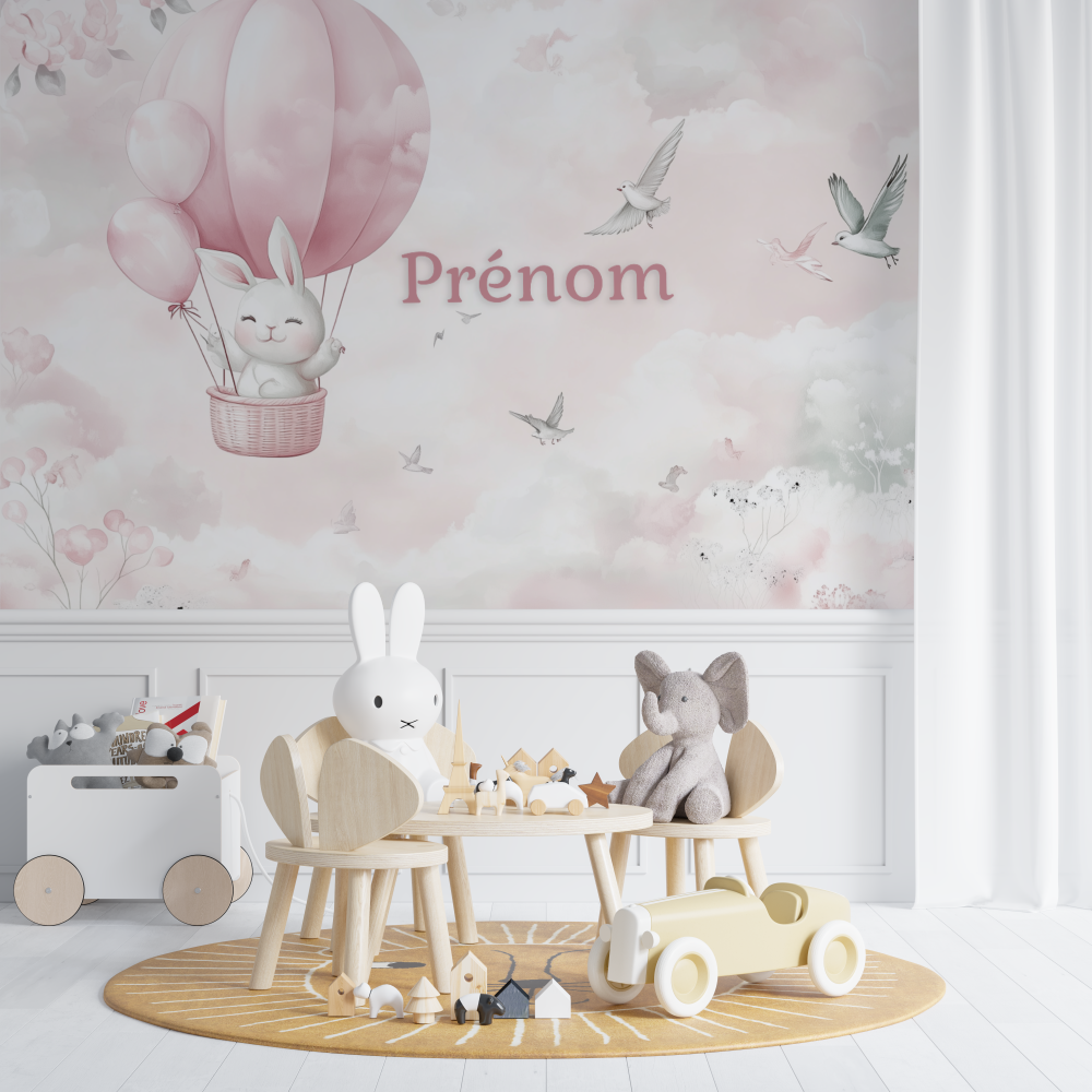 Papier peint prenom bebe lapin chambre de bebe