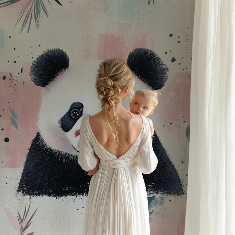 Papier peint panda et motifs geometriques bb123