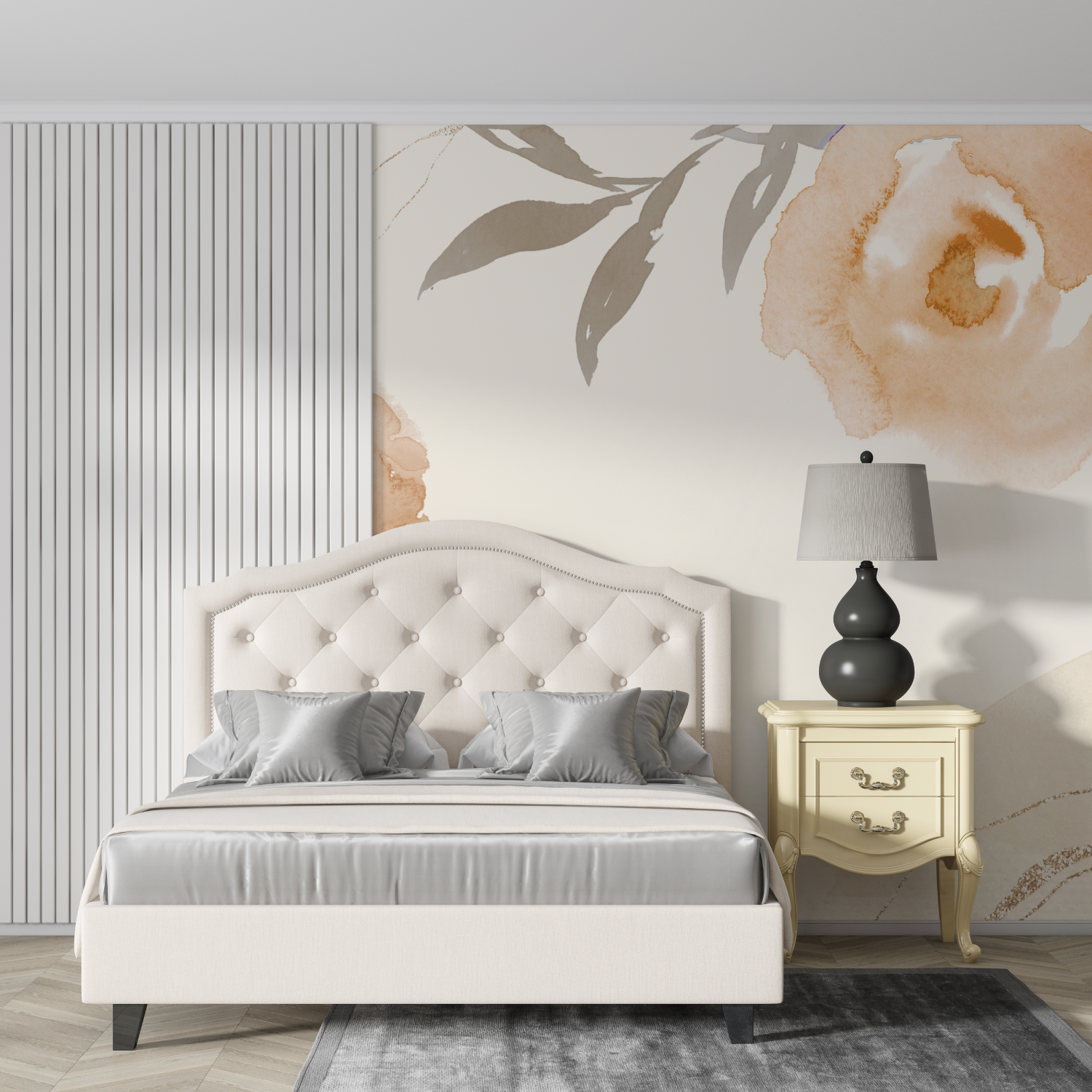 Papier peint aquarelle fleurs beiges design