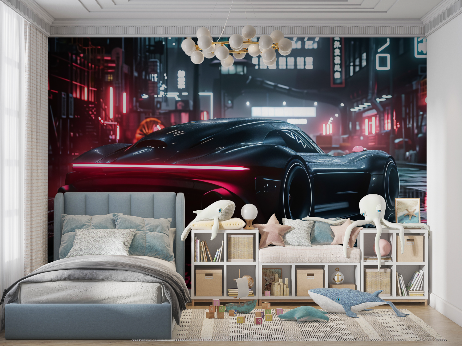 Papier peint voiture de luxe de nuit panoramique garcon