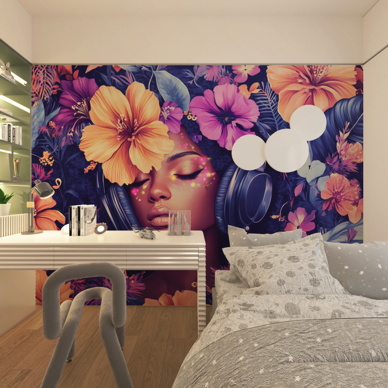 Papier peint decor symphonie florale chambre adolescents