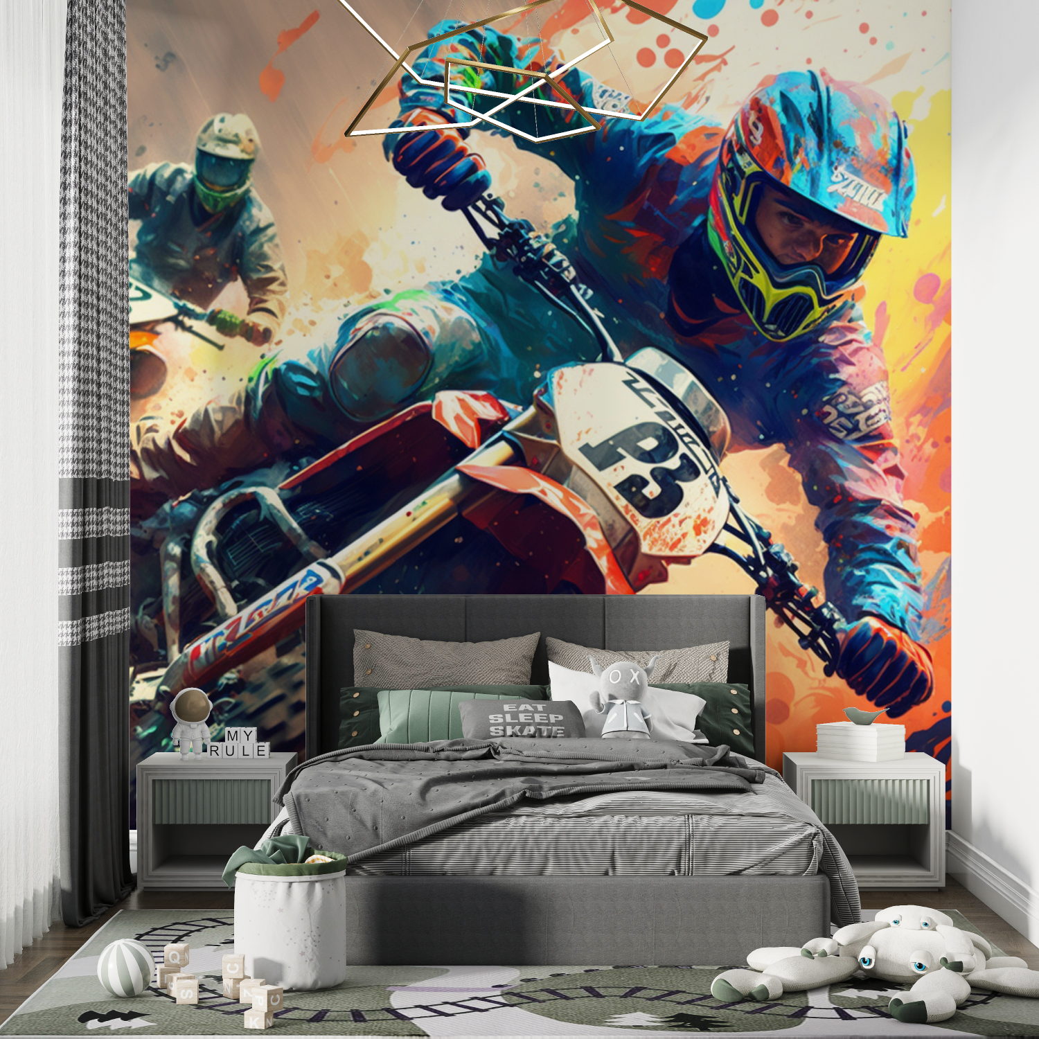 Papier peint mur graffiti moto cross chambre de garcon