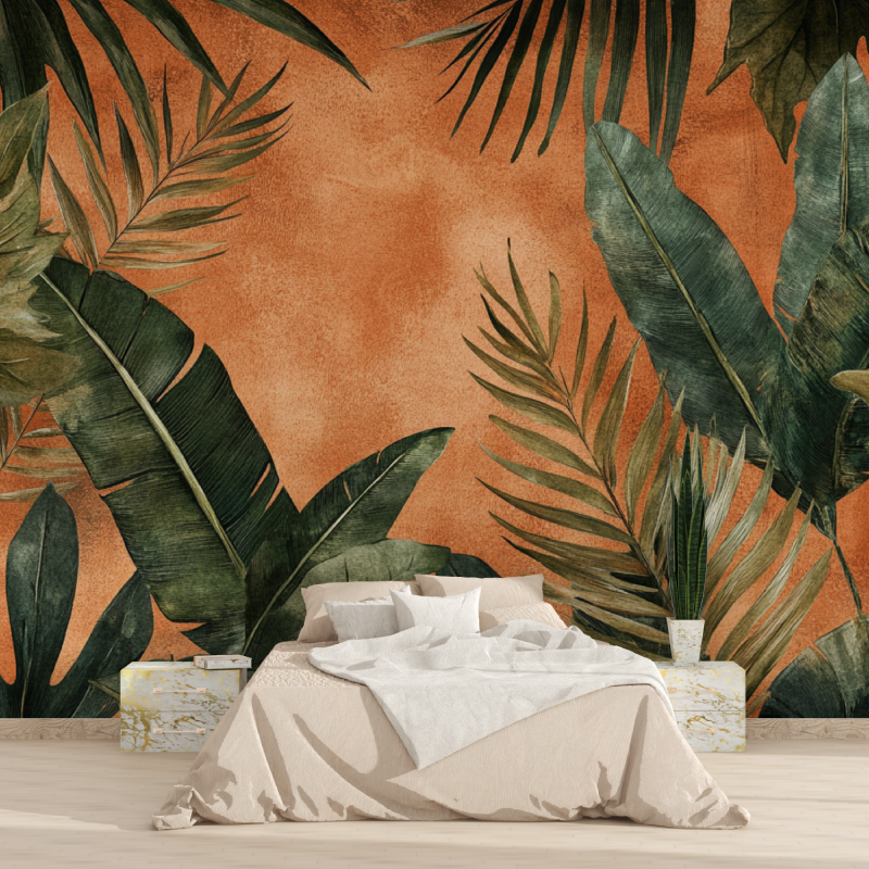 Papier peint terracotta avec fe...tropicales tapisserie 2025