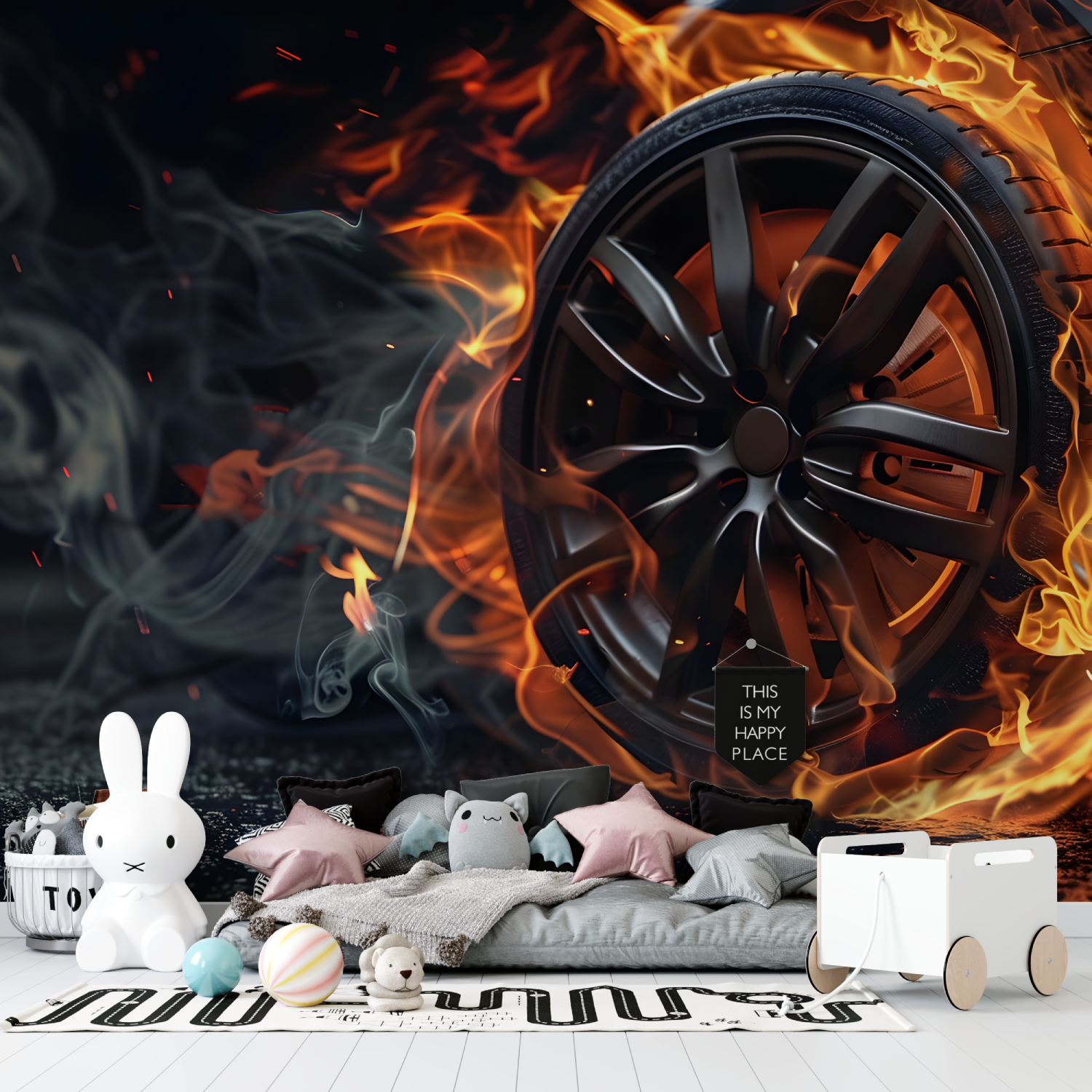 Papier peint roue de voiture tapisserie garcon