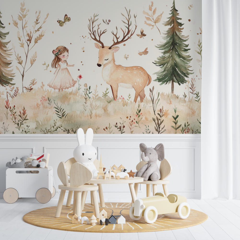 Papier peint animaux fille foret cerf chambre de bebe
