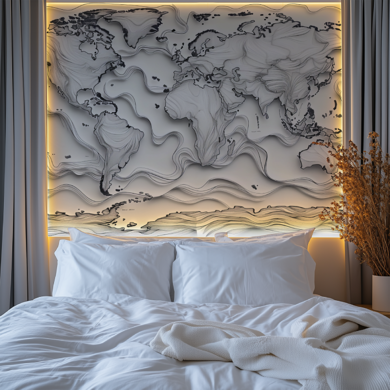 Papier peint carte du monde noi...anc design chambre tendanc