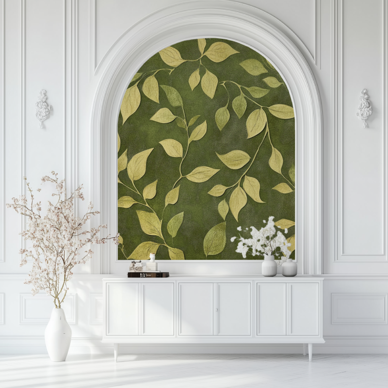 Papier peint vintage plante salon blanc