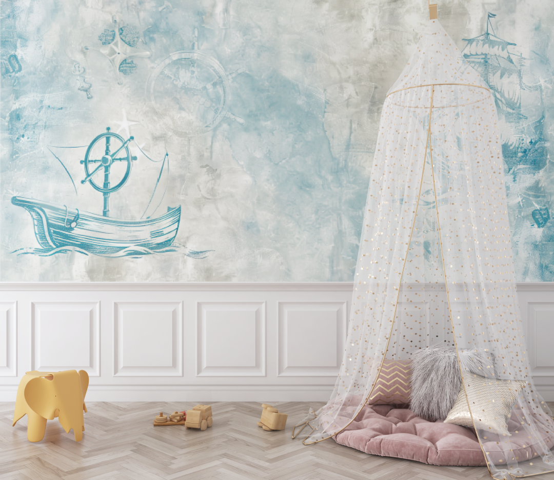 Papier peint bébé vintage nautique - chambre de bebe