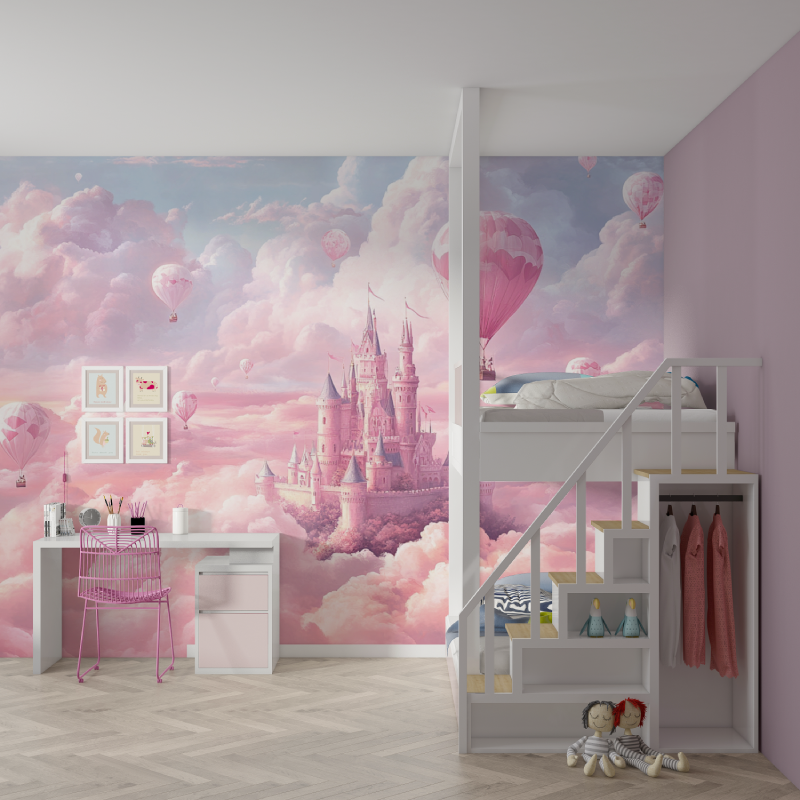 Papier peint princesse monde en rose mur chambre fille