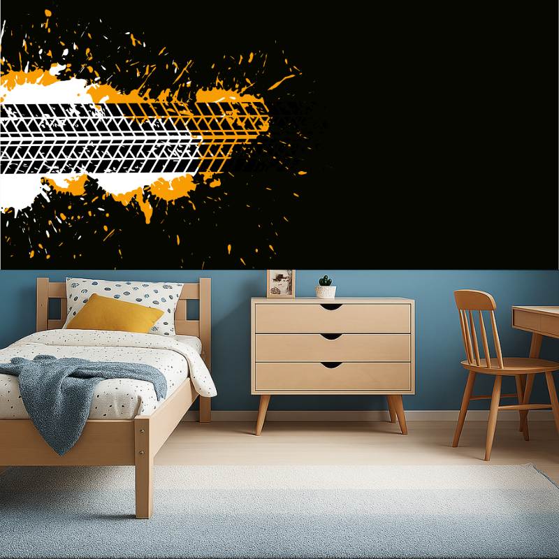 Frise papier peint pneu moto orange garcon456