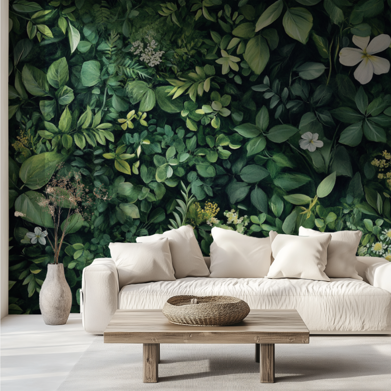 Papier peint trompe l oeil vegetal canape tendance