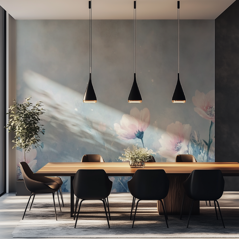 Papier peint fleur et oiseaux salle manger tapisserie