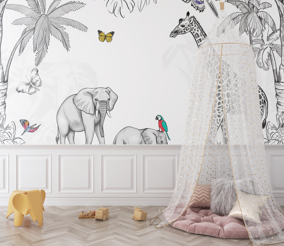 Papier peint panoramique animaux de la jungle bebe