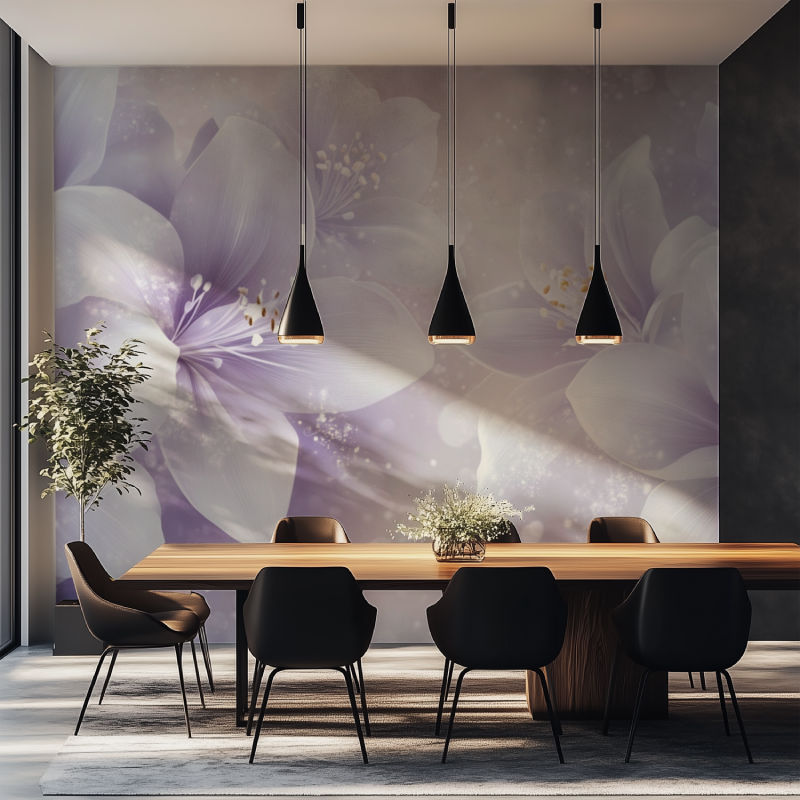 Papier peint fleur blanche sur ...de salle manger tapisserie
