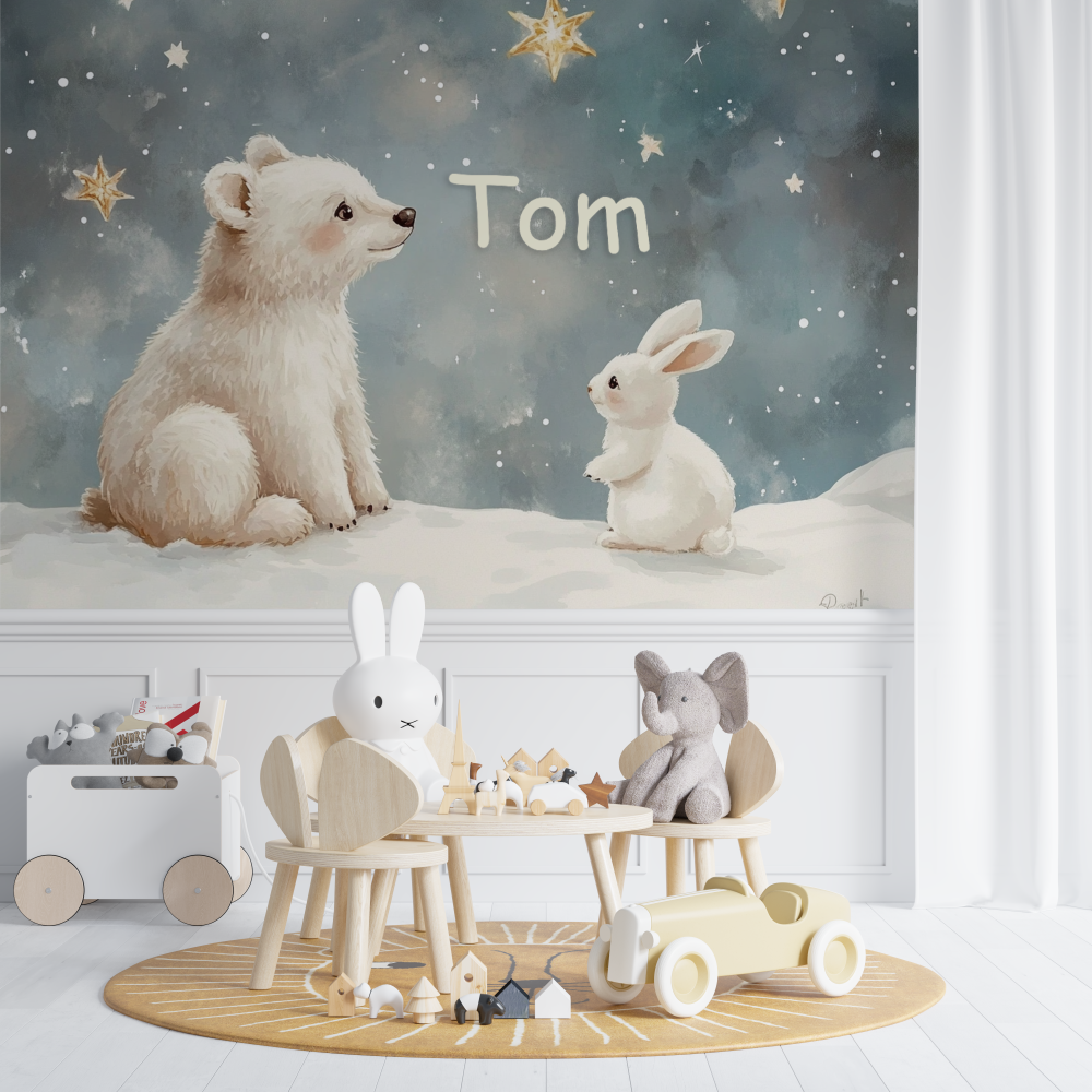 Papier peint prenom ours chambre de bebe