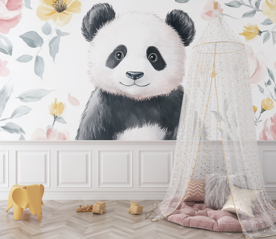 Papier peint panda et motifs enfantins bebe