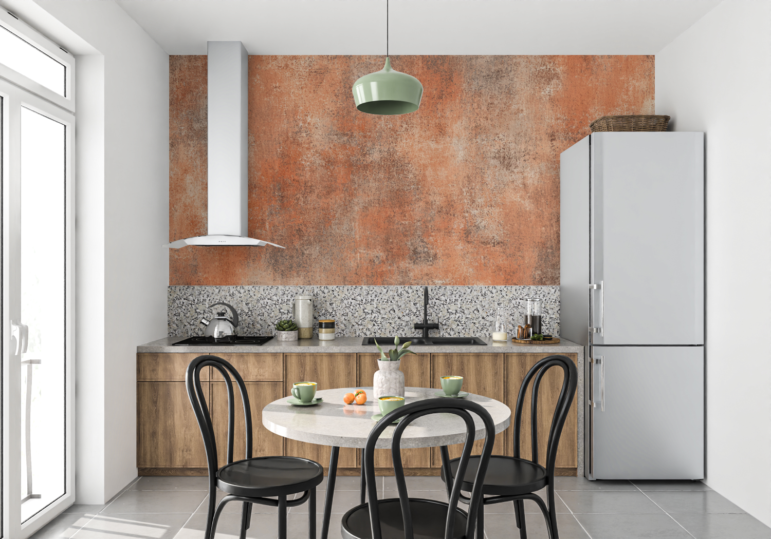 Papier peint terracotta texture lin mur cuisine