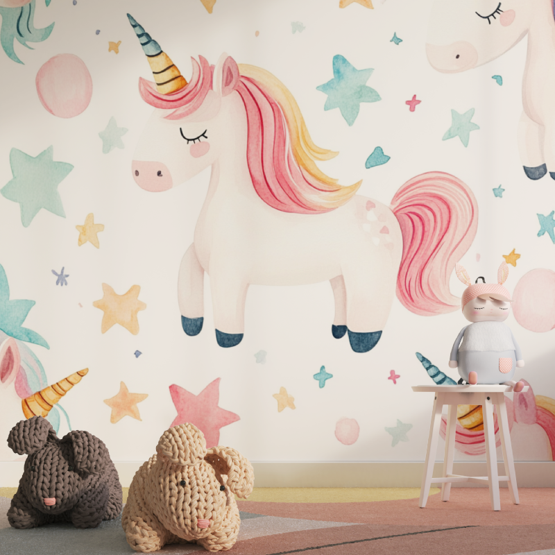 Papier peint licorne cute unicorn tapisserie pour fille