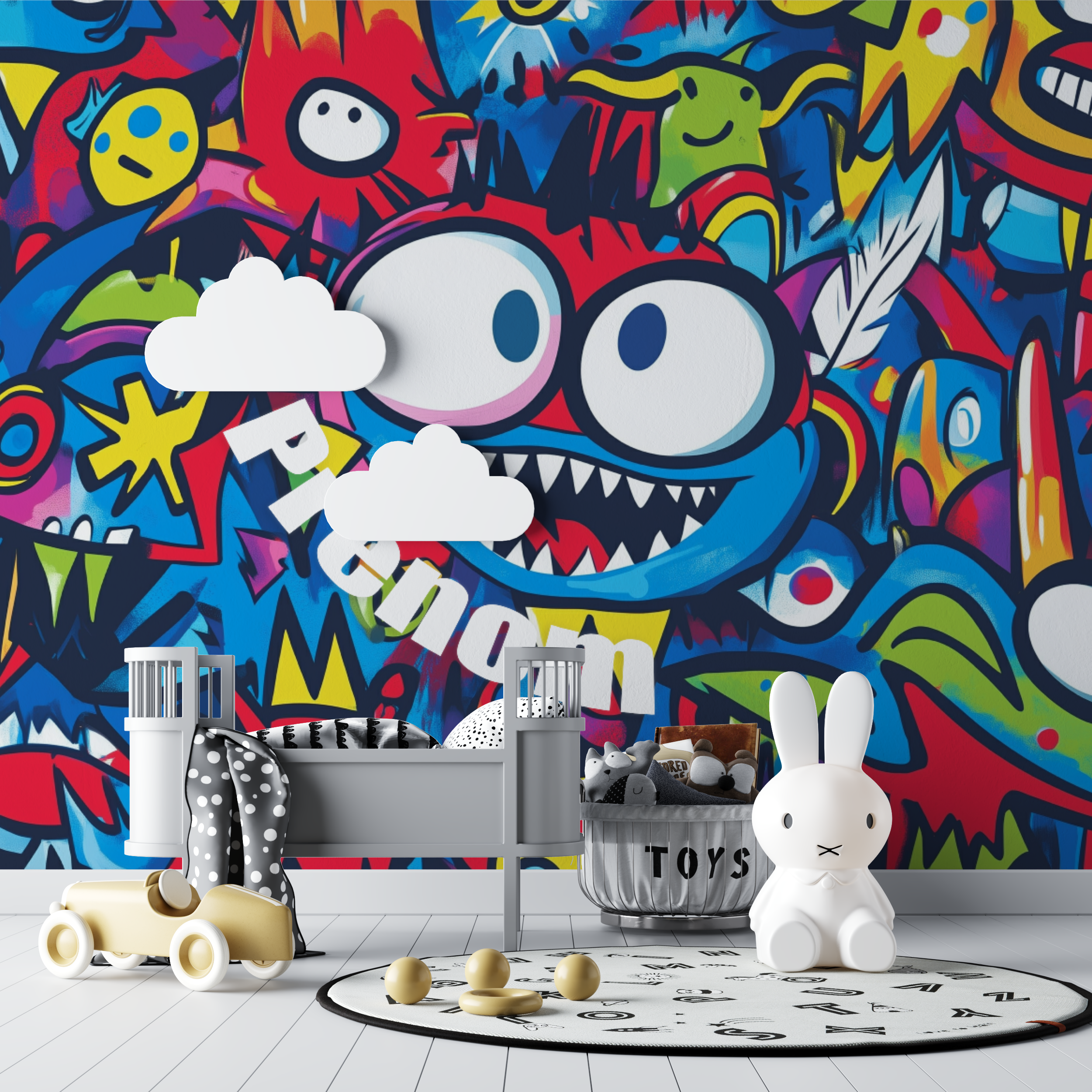 Papier peint garcon graffiti prenom bebe tipi