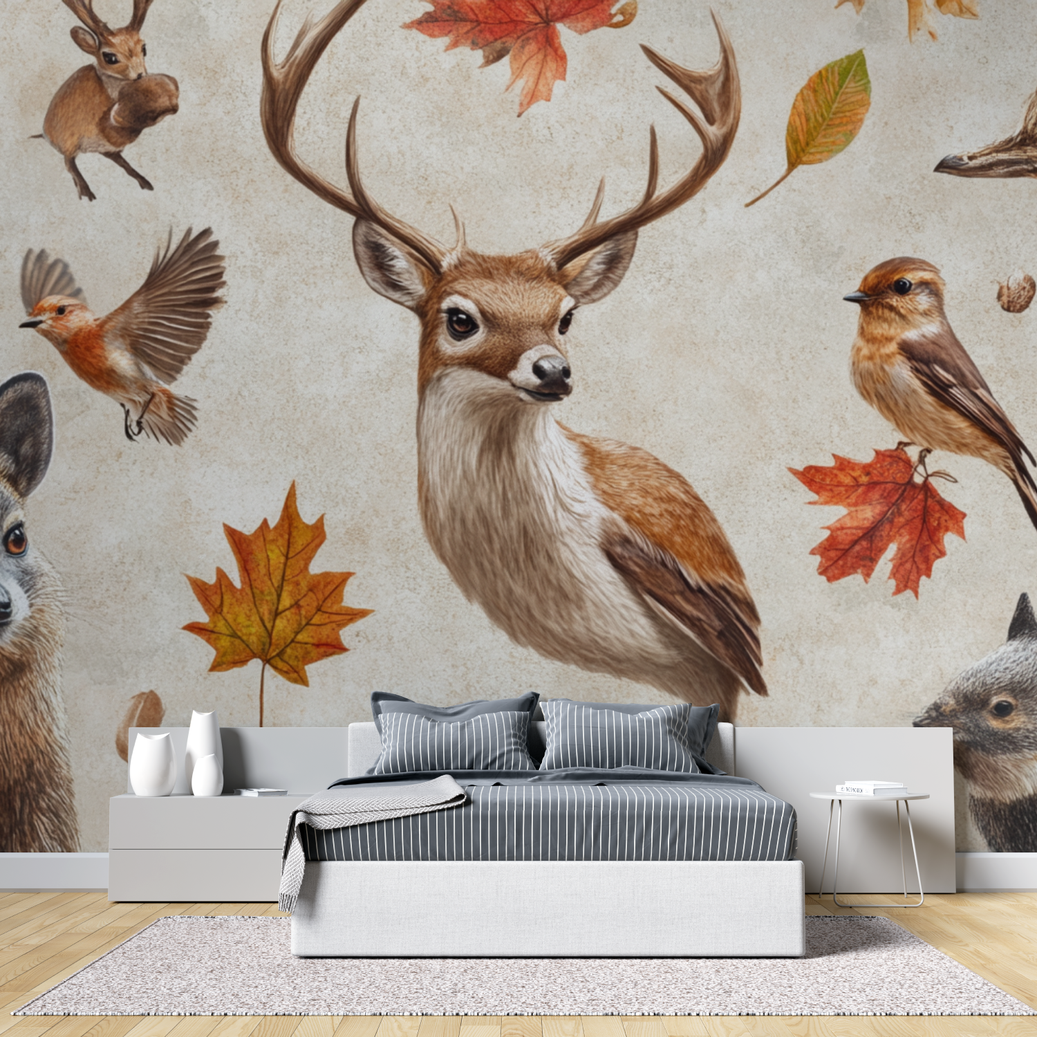 Papier peint trompe loeil animaux tete de lit