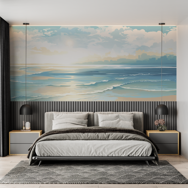 Papier peint aquarelle plage et ocean mural adulte