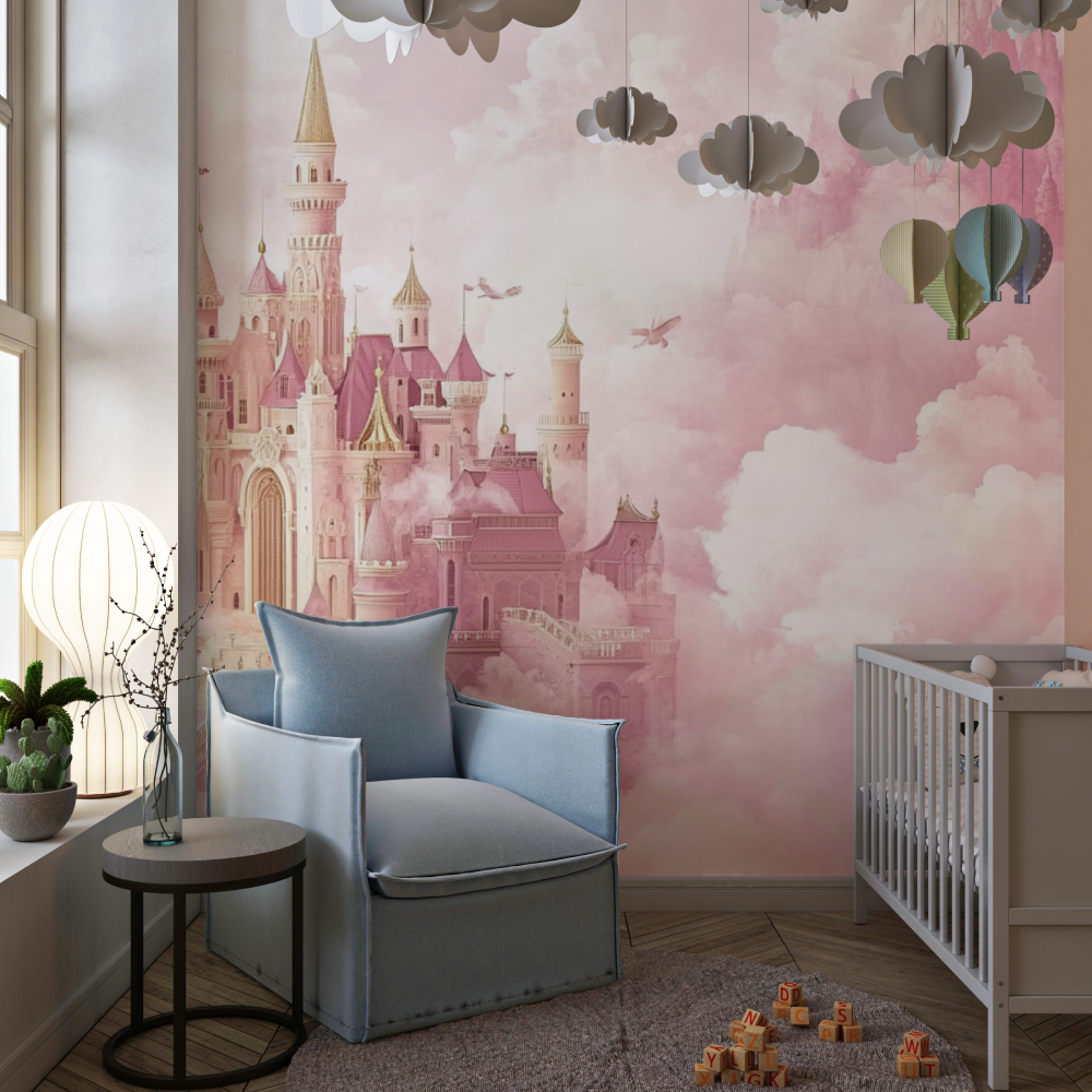 Papier peint princesse banniere et chateau chambre de fille