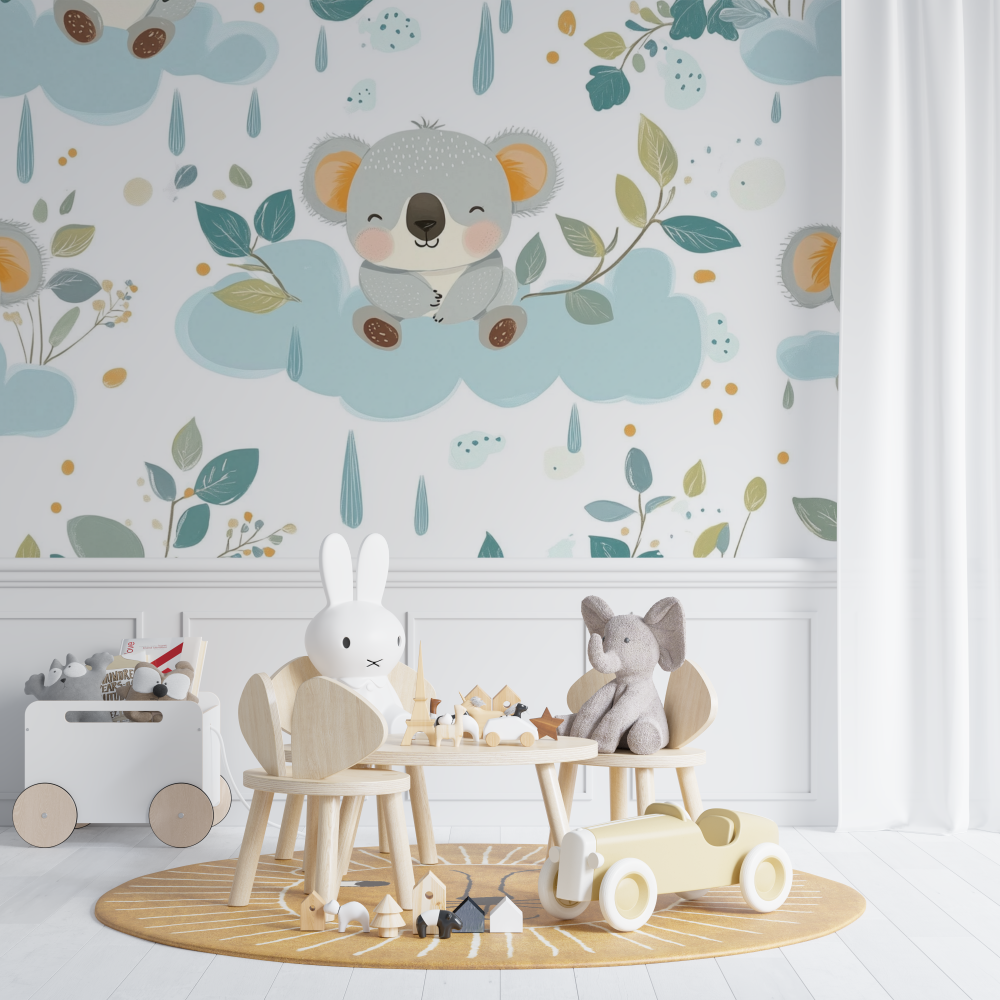 Papier peint koala et pluie de calins chambre de bebe
