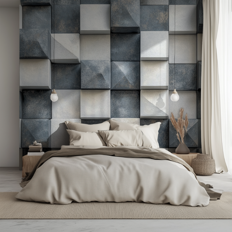 Papier peint trompe loeil moderne lit 1234