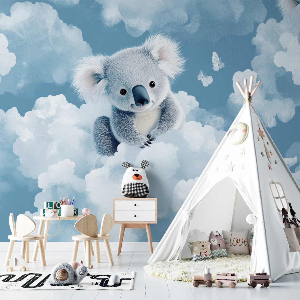 Papier peint koala peluche et nuage chambre bebe