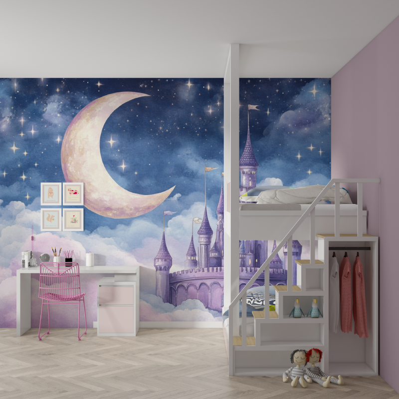 Papier peint lune decoration chambre mur chambre fille