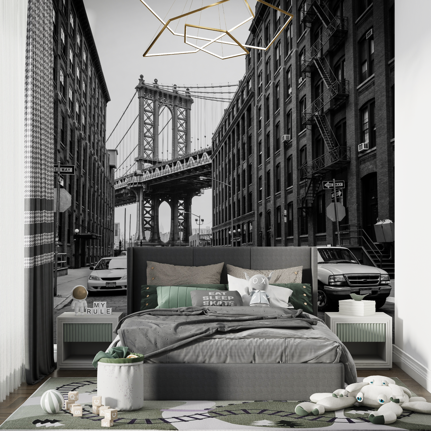 Papier peint noir et blanc voit...brooklyn chambre de garcon