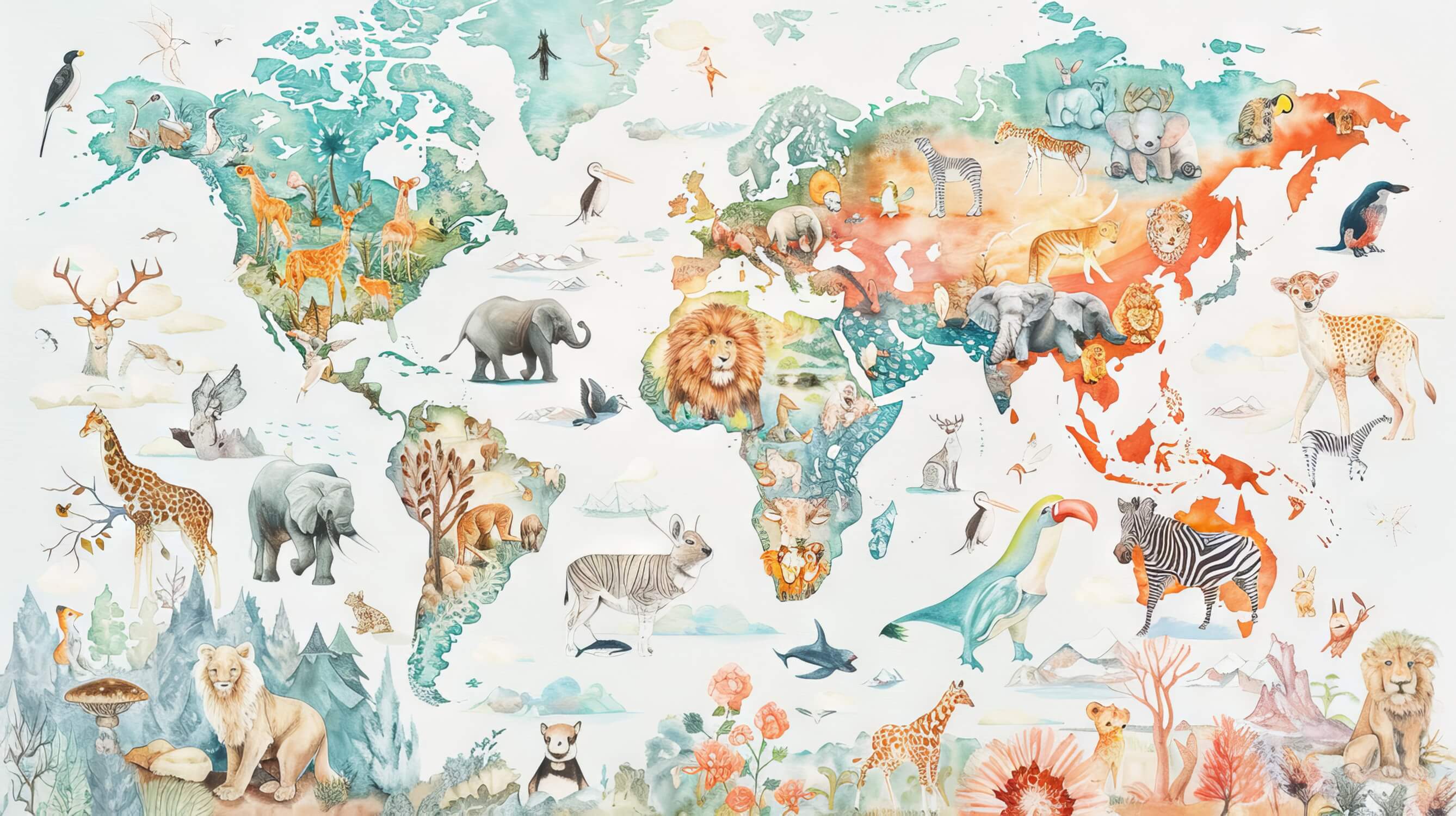 Papier Peint Carte Du Monde Animaux