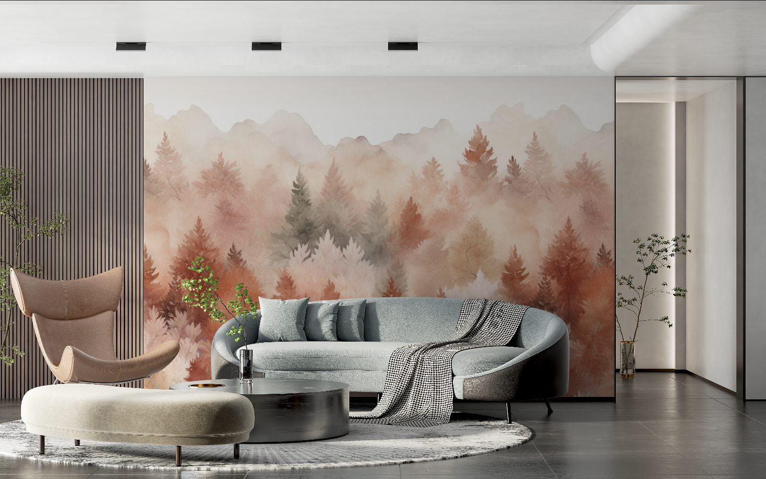 Papier peint aquarelle foret tendance tendance 2024