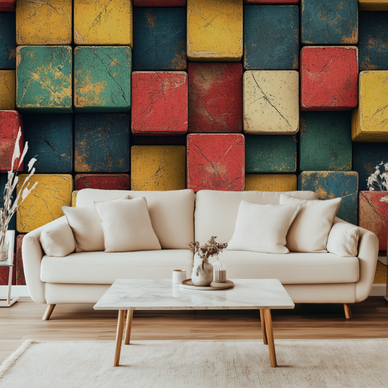 Papier peint vintage rubiks cube canape simple