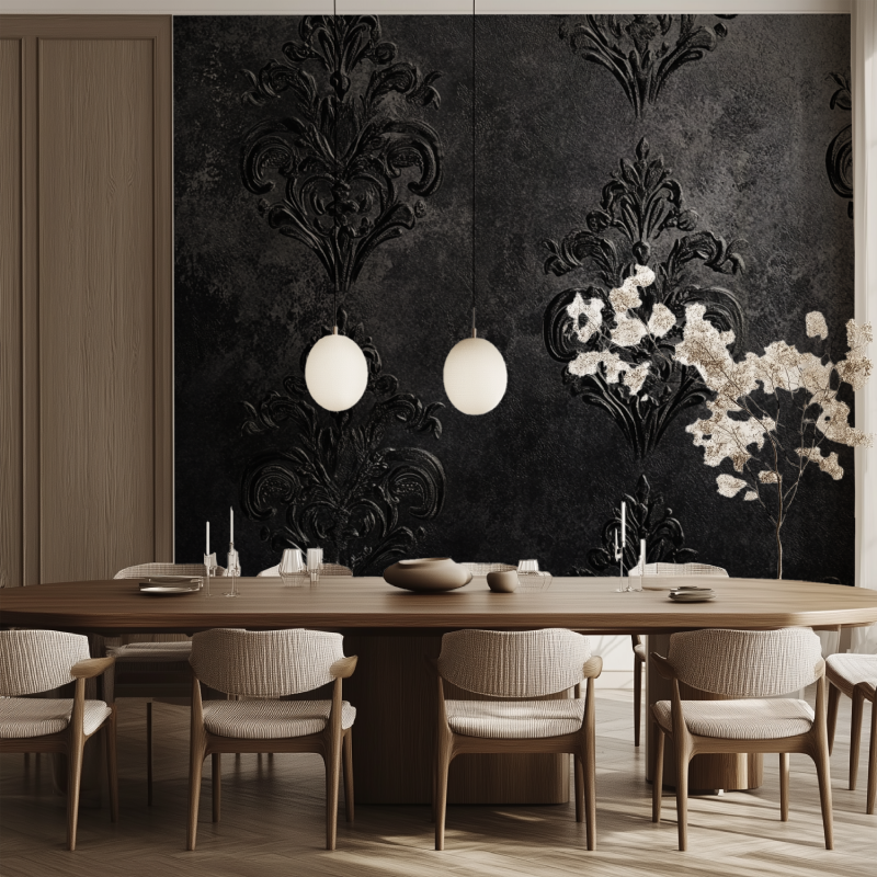 Papier peint vintage noir salle manger tendance