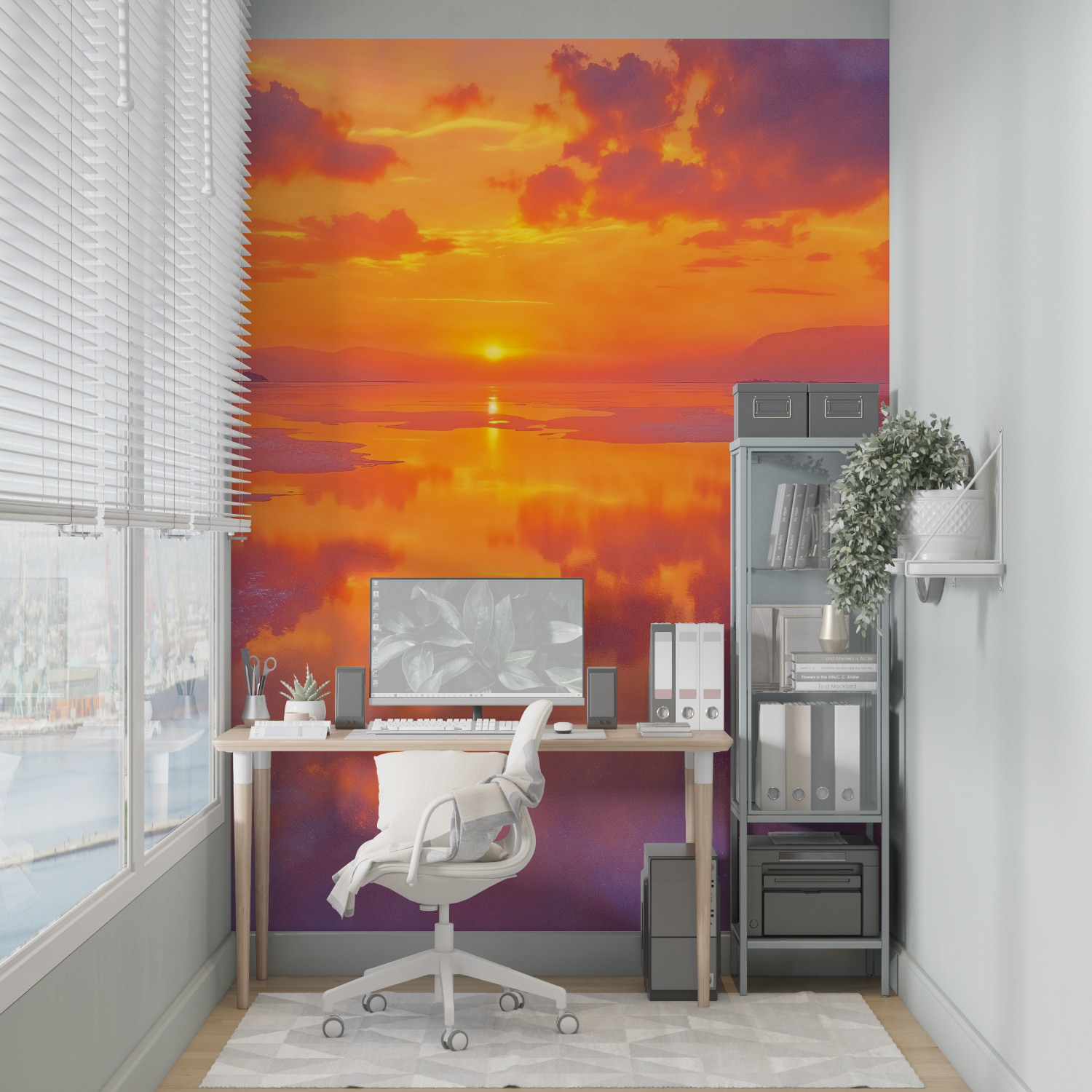 Papier peint aquarelle coucher soleil merlin leroy