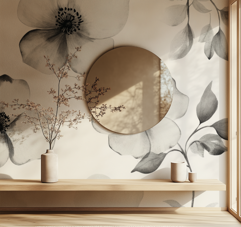 Papier peint fleur blanc miroir