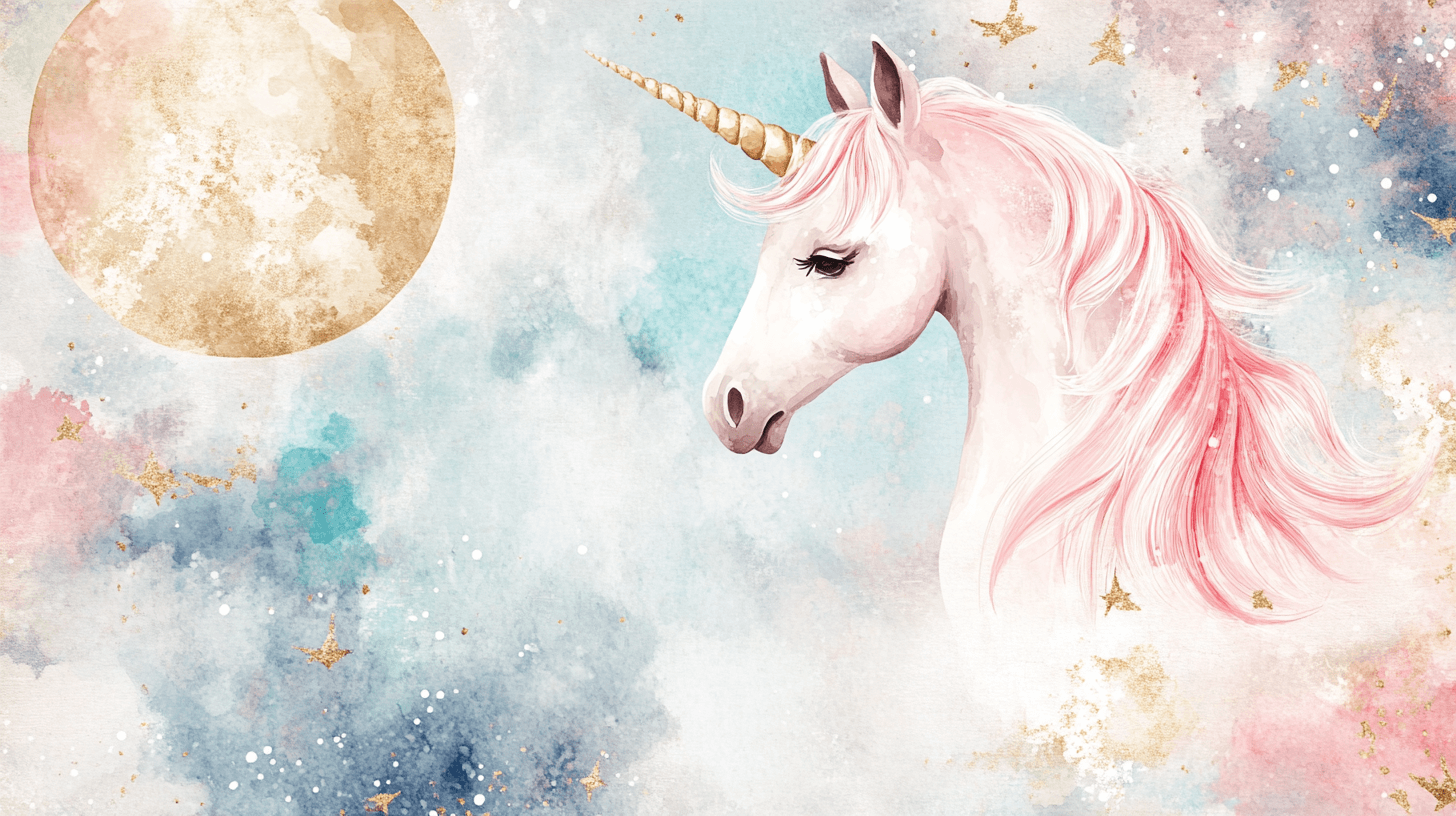 Papier Peint Tête De Lit Licorne Grosse Lune Et Bannière
