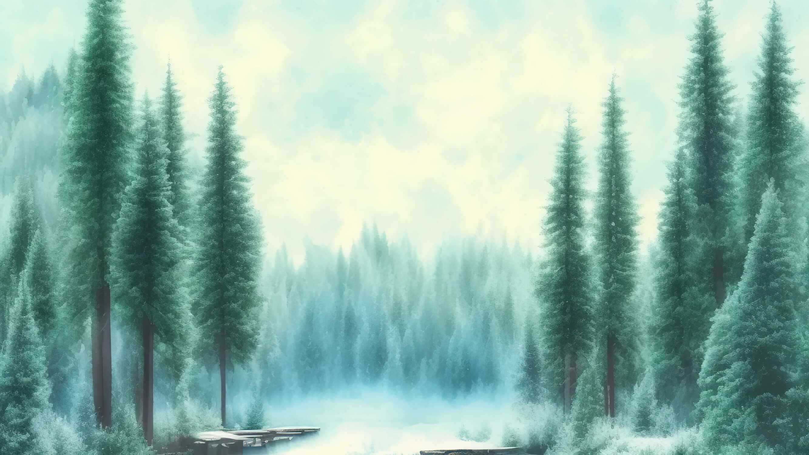 Papier Peint Aquarelle Forêt Sapins