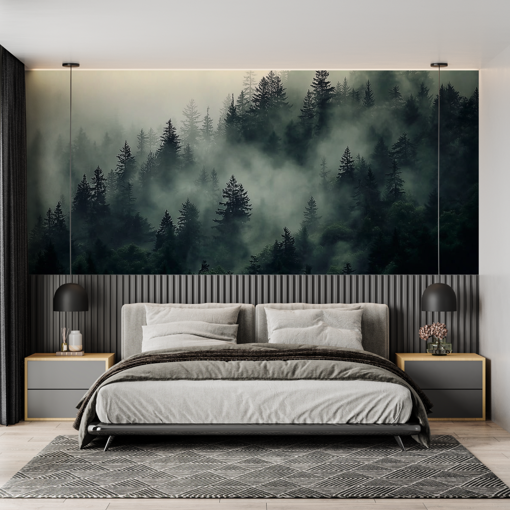 Mist forest mural wallpaper chambre adulte tendance