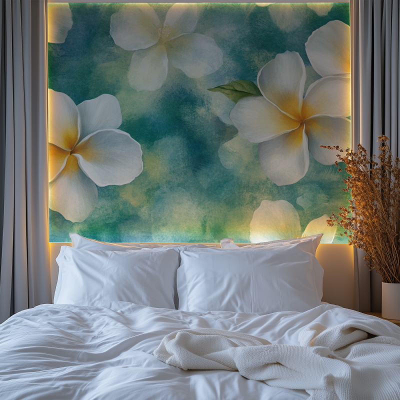 Papier peint fleur frangipanier blanc jaune chambre premium