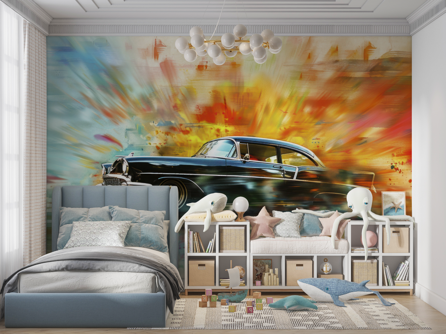 Papier peint voiture vintage explosion panoramique garcon