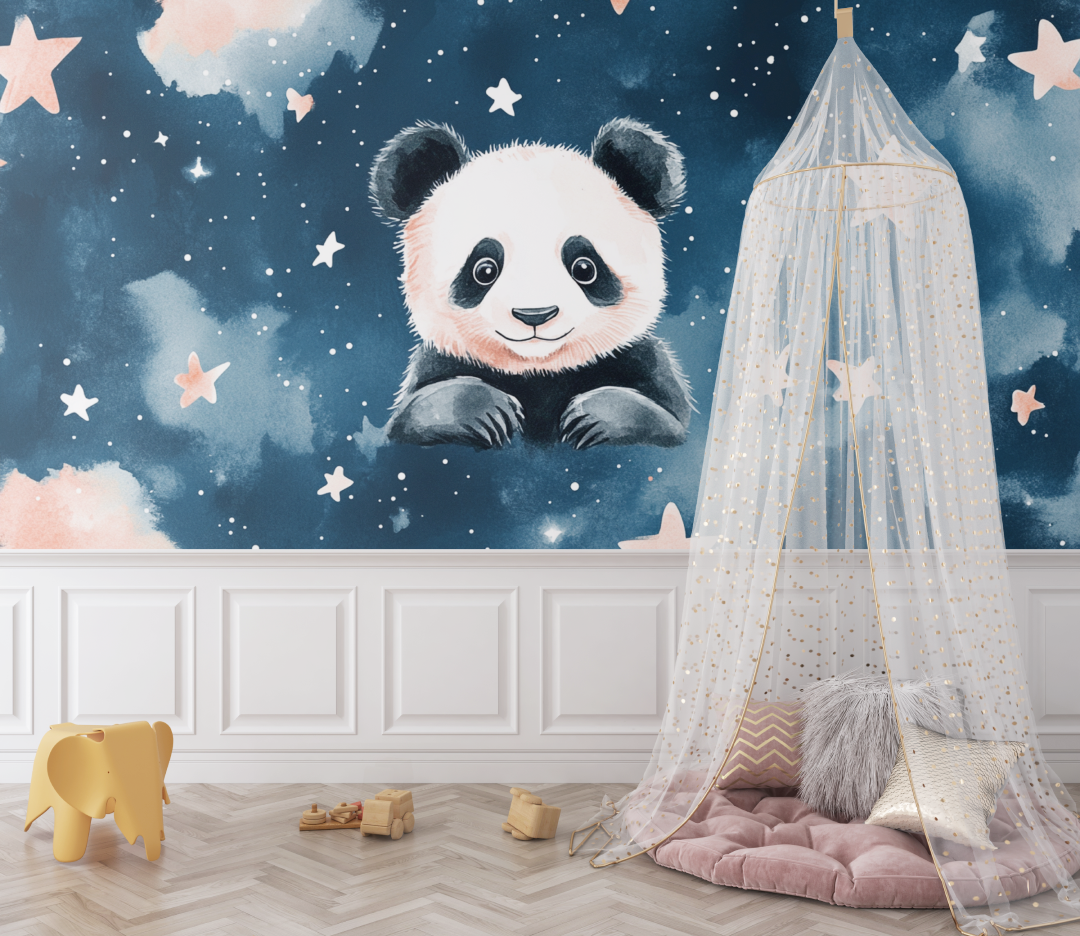 Papier peint panda et ciel etoile bebe