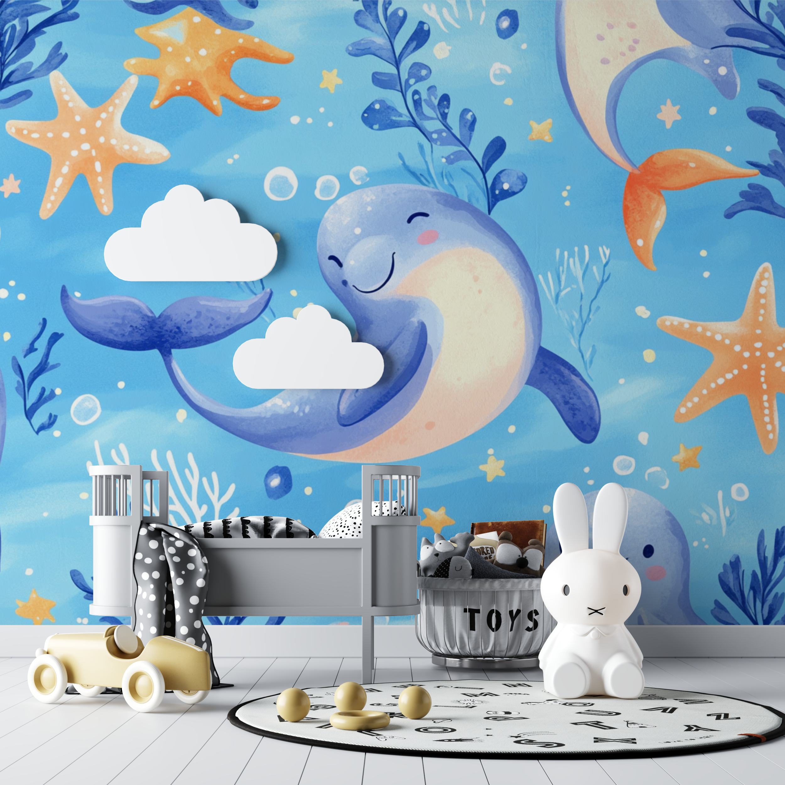 Papier peint marin theme ocean fille ou garcon bebe tipi