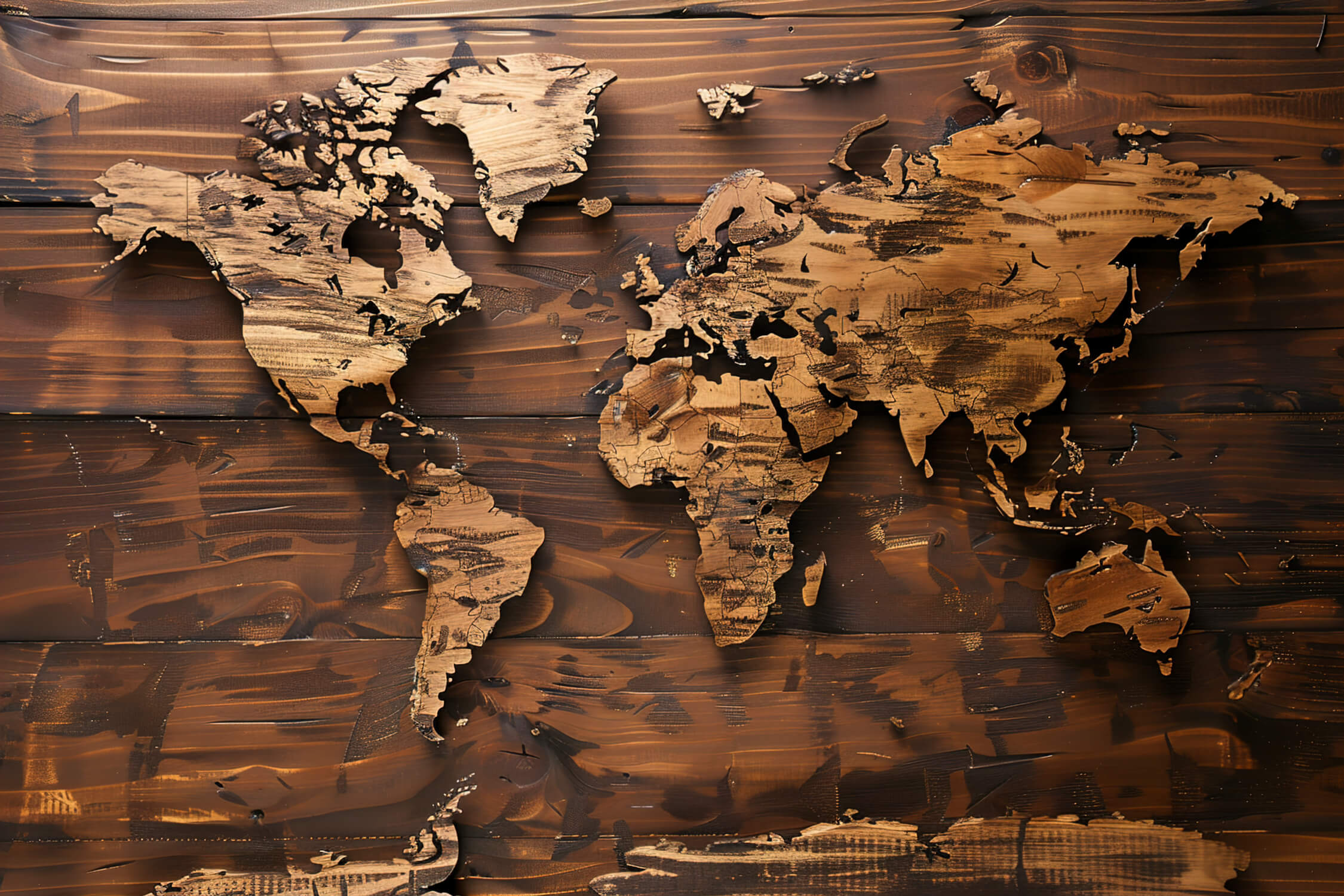 Papier Peint Carte Du Monde Effet Bois