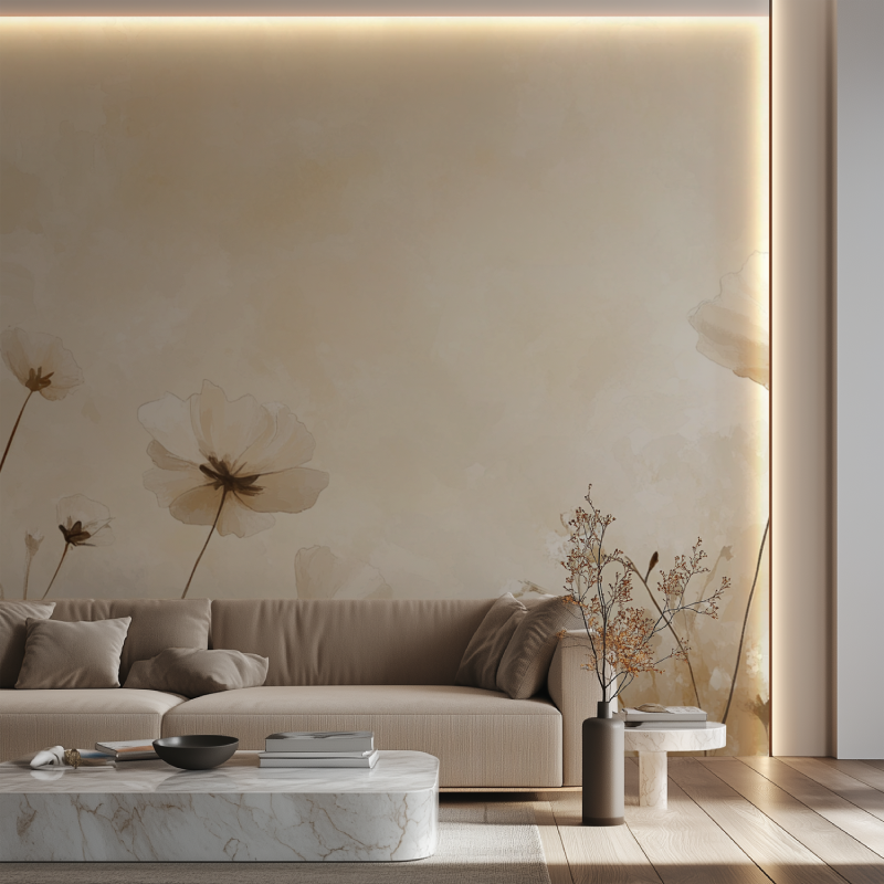 Papier peint fleur pissenlit canape neon