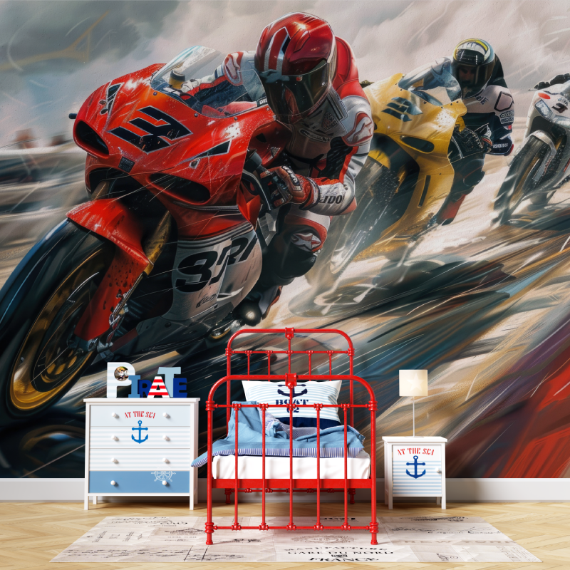 Papier peint course moto chambre ado garcon567