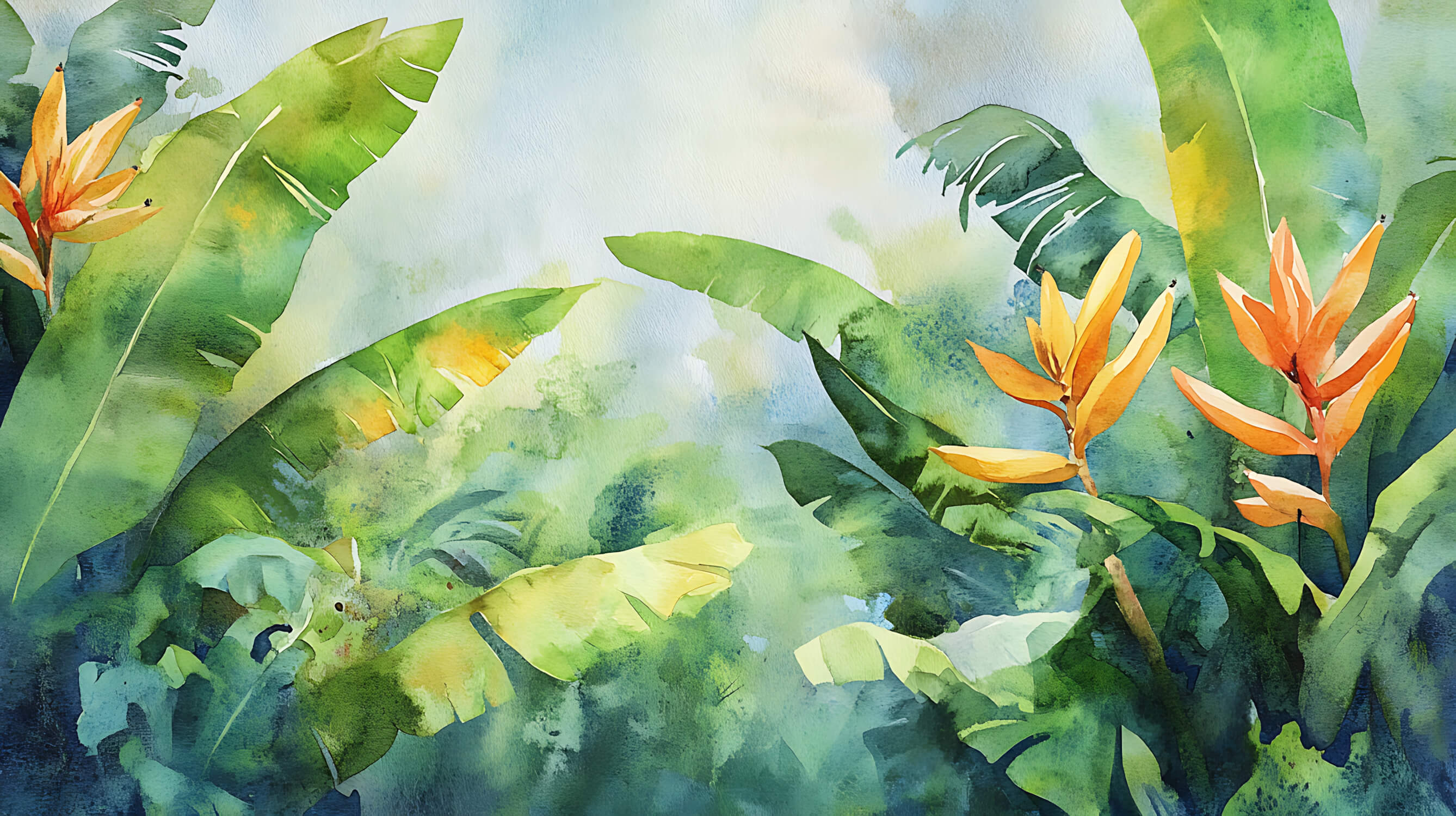 Papier Peint Aquarelle Jungle Tropicale