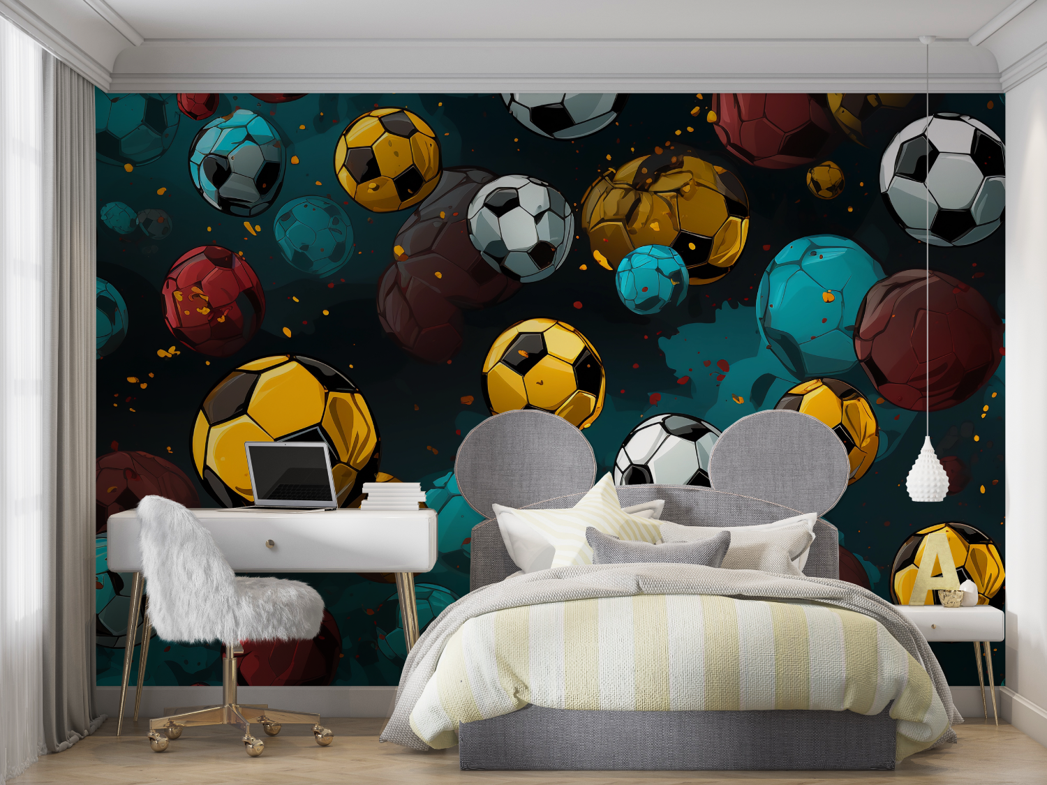 Papier peint ballons de foot mur chambre panoramique