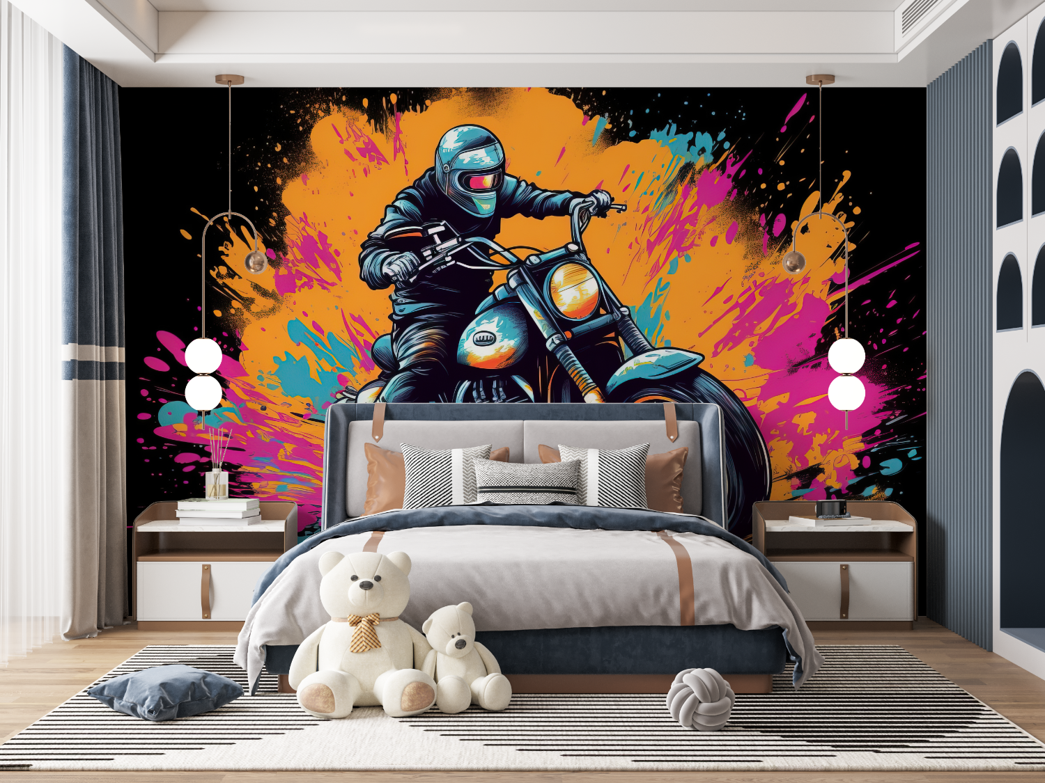 Papier peint graffiti moto mur panoramique